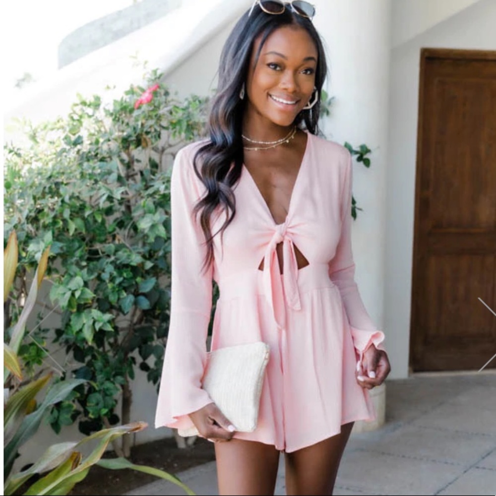 Flowy blush pink long sleeve romper